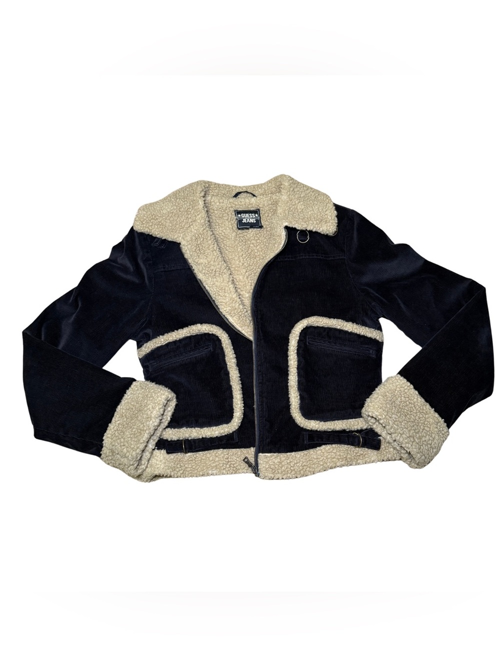 Vintage GUESS Corduroy Faux Shearling Trim Jacket